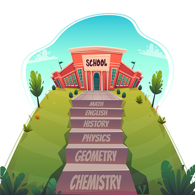 school stairs cartoon cheerful english funny illustration kids school stairs study vector