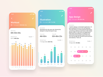 Task statistic mobile app app calendar colorful mobile app mobile ui statistics tracker