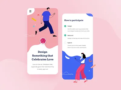 Valentine's Day - UI Concept blue concept couple design dribble festival heart illustration love pink ui valentine day