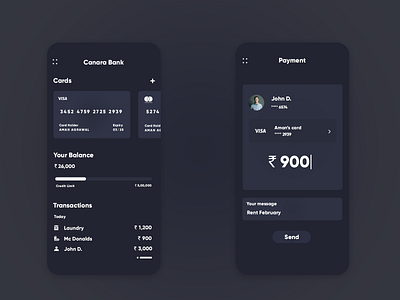 Bank Dark Theme Design adobexd app design bank app banking app branding design dribbble interaction payment uiux ux