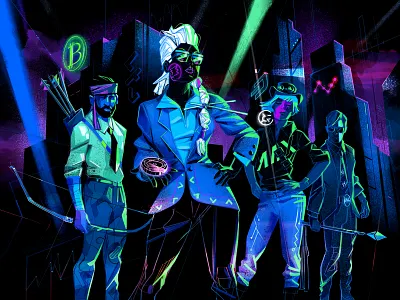 Cyber Tribe city community cryptocurrency cyberpunk future gang hurca illustration outfit procreate steampunk symbols team tribe warriors