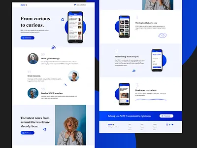 NEW-S App Landing Page Design (Full Design) app branding bright graphic design identity landing design landing page landing page concept landing page design landing page ui landing pages landingpage logo news news app newsfeed ui ux vector web