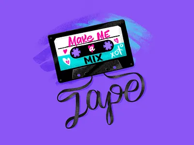 Mix Tape Love 80s 90s cassettetape illustration lettering love lovers procreate script type valentine valentinesday