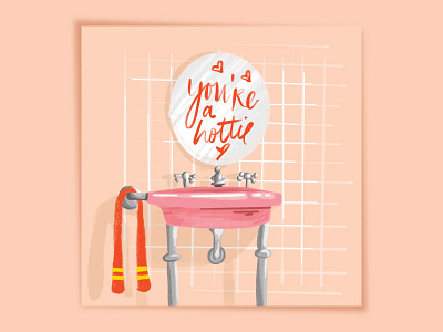 Happy Galentine's Day bathroom digital drawing editorial editorial illustration illustration love mirror pink print ui valentines vector art