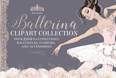 Grand Ballerina Clipart Collection ballerina ballerina clipart card clipart clipart collection collection collections crystal dancing design feminine floral bouquet floral wreaths grand ballerina illustration jpg lady pink png vector