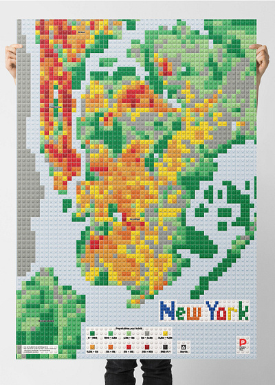 New York Population in LEGO bricks cartography city data design experimental lego map poster