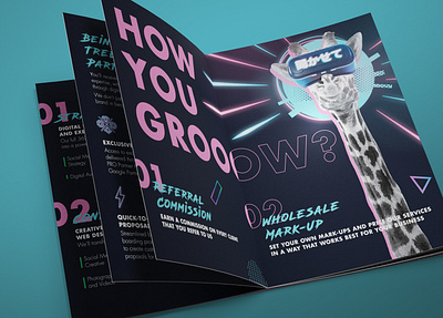 Neon Treehouse Partner Brochure | 1 adobe illustrator adobe photoshop animals bold brochure collage corporate editorial graphic design layout neon print psychedelic retouch retrowave typogaphy