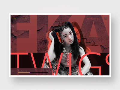 FKA Twigs 2 color landing page music player musician red webdesign