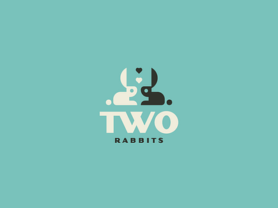 Two Rabbits animal badge badge logo brand bunny clean dribbble flat logo mark rabbit vector