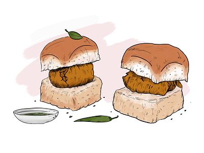 Mumbai vada pav adobe illustrator design flat food food illustration foodie illustration india mumbai