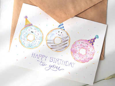 Birthday Donuts card design illustration watercolor