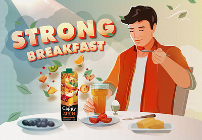 Cappy Atom 3dtext atom breakfast business casual coca cola eating enjoy fruits juice leaves line lineart man morning orange pattern power sun lights texture