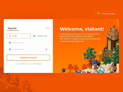 A Habbo fansite registration dashboard ui design habbo layout redesign register form register page ui