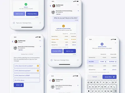 Nivoda app - Chat Initiation - Customer <> Supplier app b2b business chat chat app concept customer customization design e commerce interface mobile multiple choice offer orders product service app supplier ux