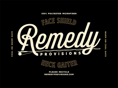 Remedy Provisions Neck Gaiter Packaging badge black branding cream minimal packaging sticker