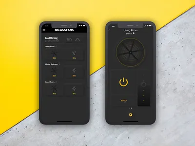 Neumorphic Controls black and yellow dark mode dark theme dark ui fan industrial mobile design mobile ui neumorphic neumorphism smarthome