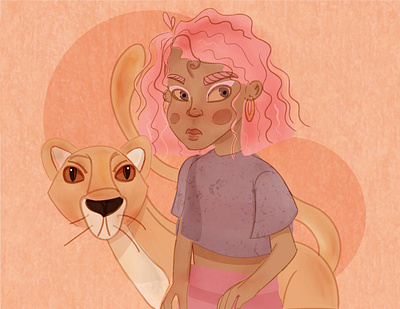 Safari adobe illustrator african african animals bright characterdesign colorful cute cute animal girl character illustraion lion lion king orange pink yellow