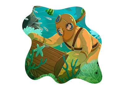 Social Illustration II - Payroll adventurer anemone art coral design diver diving diving suit fish helmet illustration manta ray ocean sea treasure underwater