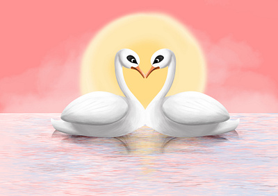 Dribble rebound Valentine s day digital art digital painting illustraion love sunset swans valentinesday