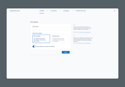 Zone details ⚙️ app design flow settings setup ui ux web wizard