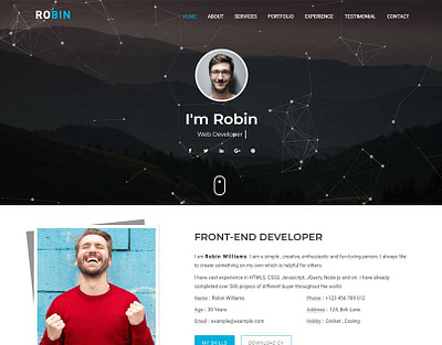 Robin - Personal Portfolio HTML Template bootstrap clean creative html template html5 onepage personal portfolio responsive template