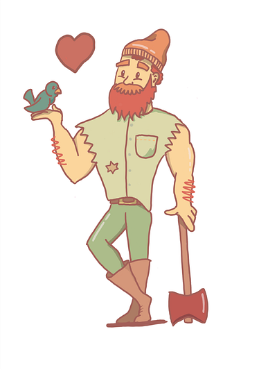 Lumberjack Lover axe bird character heart illustration love lumberjack procreate valentines