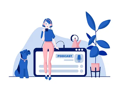 Podcast animal cartoon color concept illustration vector вектор