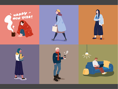 collection of city people character cute design flat illustration people retro vector