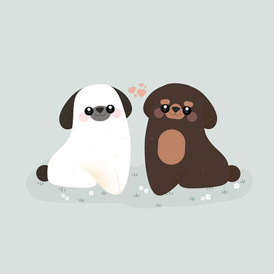 Dogs in love cute design dog illustration dogs graphic happy illustration kid minimal pastel romantic valentine