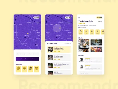 Reccomendr dualtone figma map orange practice purple reccomendation restaurant royal ui design yellow