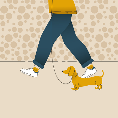 Walking with the dog blue design dog dots illustration illustrator vector walking yellow