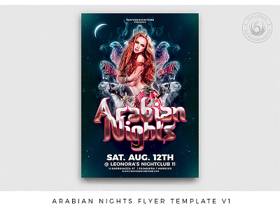 Arabian Nights Flyer Template V1 arabian arabian nights belly club dancer dancing desert design flyer nightclub oasis oriental party photoshop poster print psd sexy tale template