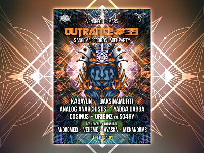 Outrance 39 flyer animation design digital fractal illustration music party psychedelic psytrance vector