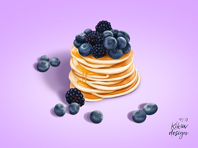 Friday Food! Blueberries pancakes 😍😍😍🥰🥰🥰 blackberry blue blueberries blueberry breakfast brown food gold honey illustrations painting. pancakes procreate purple valentine weekend yellow