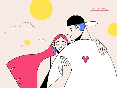 U + me app character digital art flat girl heart illustration love man minimal onboard pink together ui ux valentine valentines day vector warm up web