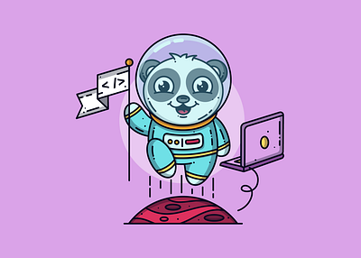 Space Panda 🐼 astronaut branding character character design cute cute art design developer dribbble flat design graphic icon illustration laptop line art panda planet space tech vector