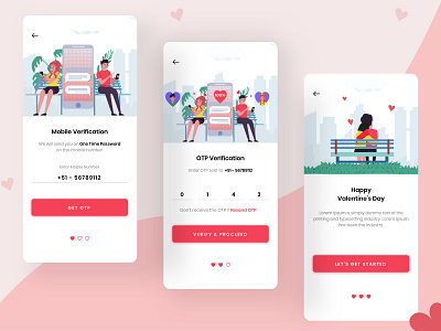 Valentine Mobile Verification app artwork button design flat illustration infographic love mobile mobile ui otp pagination red typography uidesing uiux vector verification