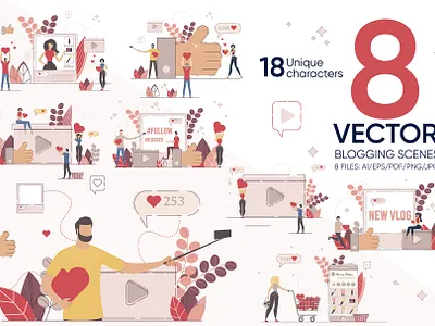 Blogging Vector Scenes article banner blog blogger business concept content creative digital education flat illustration internet media post social technology vector video web