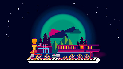 Midnight Park Train Illustration illustration illustration art illustration design illustration digital midnight midnight train night rail trains