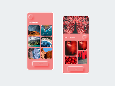 Photo Gallery App app app design mobile app mobile app design mobile ui neomorphism photo photoapp skeuomorph skeuomorphic skeuomorphism travel travel app