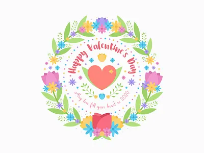 Happy Valentine's Day flat flat design floral flower flowers heart illustration leaf leaves love petal pretty rose tulip valentine