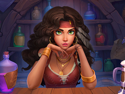 Game Character Design art artwork barmen character concept design environment game gameart girl illustration poker sketch