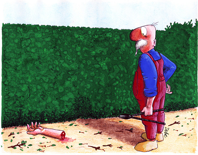 Be careful with the shears, gardener black humour design drawing gouache graphic design illustration illustration art