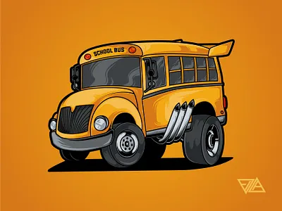 School bus art artwork beetle branding bus car character design flat illustration logo offroad poster race road school transportation vector