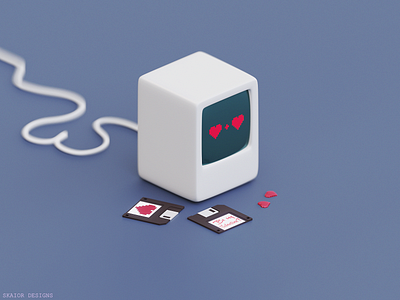 Be My Valentine 3d art 3d modeling blender computer diorama floppy disc gamer heart illustration isometric love lowpoly pc red retro romantic tech