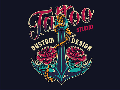 Tattoo Studio Custom Design anchor art design graphic graphic design retro retro logo tattoo tattoo design tattoo logo vector illustration vintage