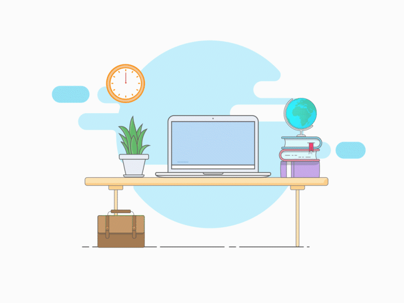 Work Desk book chart clock flat globe illustrator landing page laptop loading login mbe motion plant ui