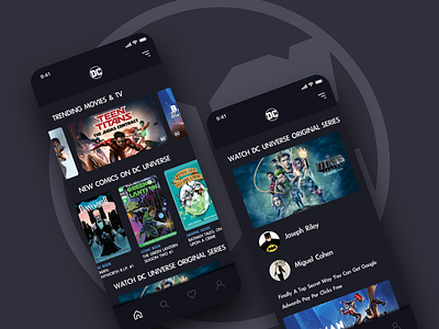 DC mobile app app cinema dc comics design flat minimal movie app ui ux