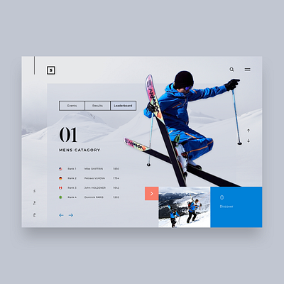 Skiing event leader board app application application ui homepagedesign illustrator landing page design landingpage minimalistic photoshop sketch ui ux web website concept website design xd