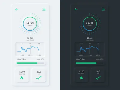 Fitness tracking App dark debut debut shot design fitness app health hello dribbble light neumorphism skeuo sport ui ux